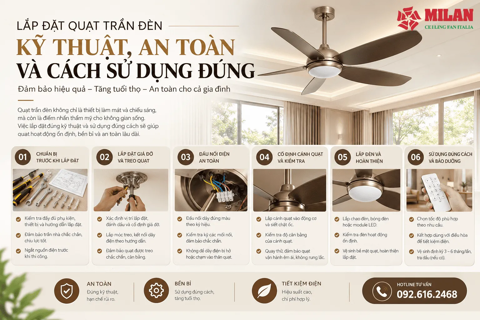 lắp đặt quạt trần đèn